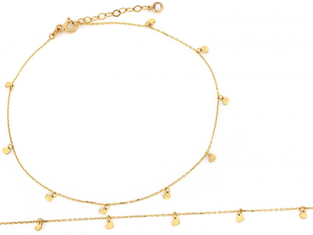 Bransoletka złota na nogę z wiszącymi sercami