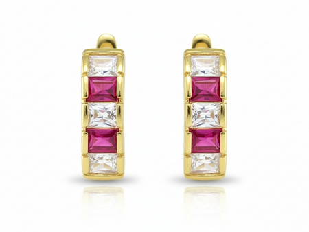 Złote kolczyki z różowymi cyrkoniami