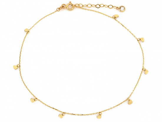 Bransoletka złota na nogę z wiszącymi sercami