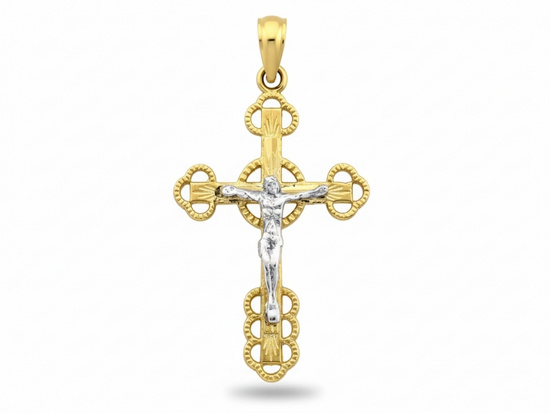 Złoty krzyżyk zawieszka wisiorek dwukolorowy