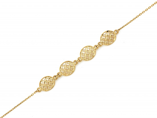 Złota bransoletka łańcuszkowa z kilkoma okrągłymi elementami