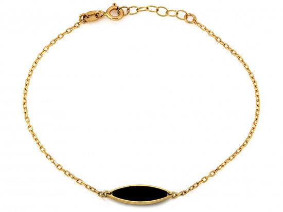 Złota bransoletka z czarnym owalnym kamieniem syntetycznym