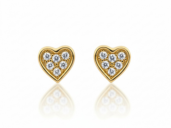 Kolczyki złote serce z cyrkoniami na sztyfcie