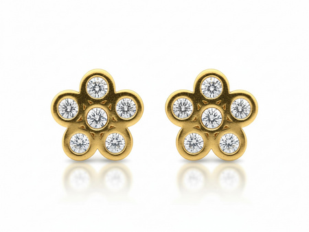 Kolczyki złote kwiatek z cyrkoniami na sztyfcie