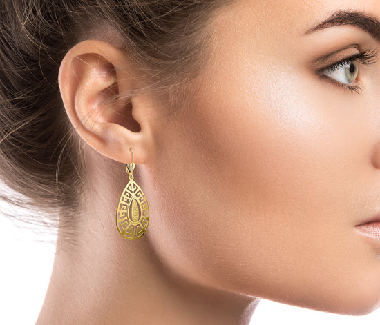 Złote kolczyki wiszące 585 nowoczesny grecki wzór