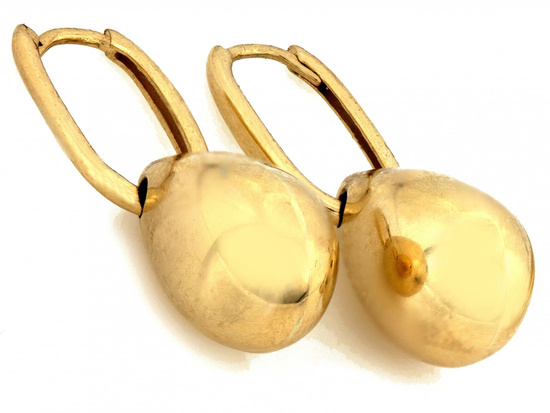 Modne złote kolczyki z wiszącą dmuchaną kroplą