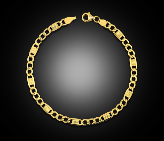 Złota bransoletka 585 figaro z blaszkami