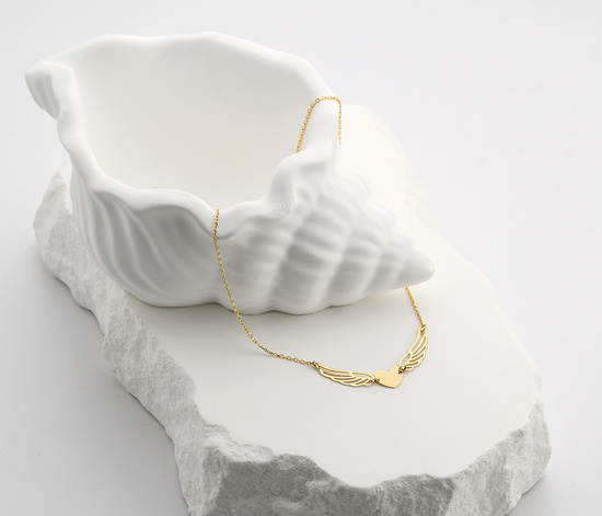 Złoty naszyjnik 585 - serce ze skrzydłami, uskrzydlone serce