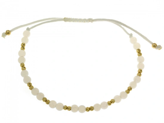 Bransoletka złote i białe kulki na białym sznurku