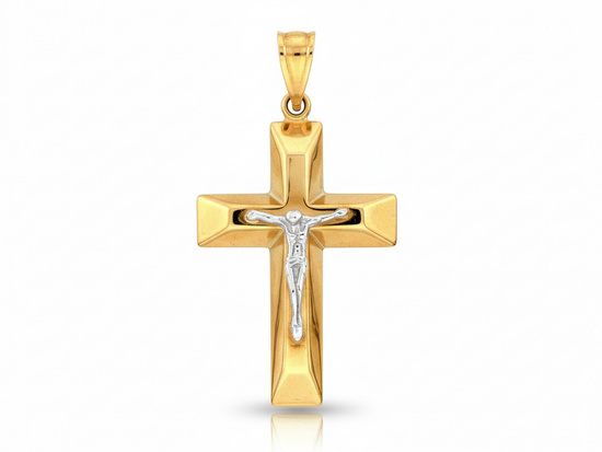 Dwukolorowy złoty krzyżyk z Jezusem
