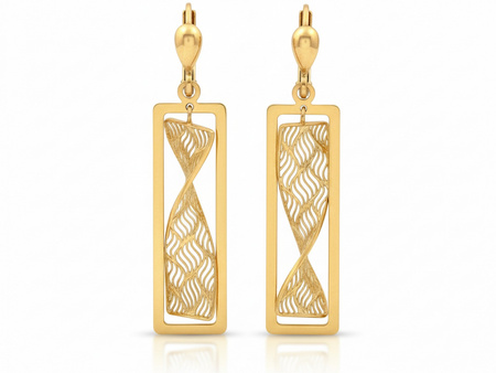 Kolczyki złote wiszące prostokątne z ażurowym skręcanym elementem