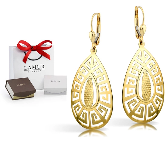 Złote kolczyki wiszące 585 nowoczesny grecki wzór