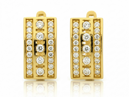 Kolczyki złote prostokątne z cyrkoniami na zapięciu angielskim