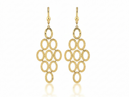 Kolczyki złote duże ażurowe wiszące z owalnych elementów