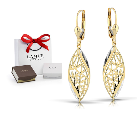 Złote kolczyki 585 ażurowe - wiszące