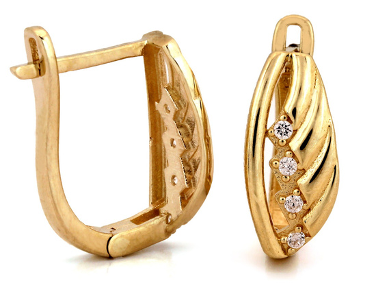 Złote kolczyki delikatne z cyrkoniami wygodne zapięcie angielskie