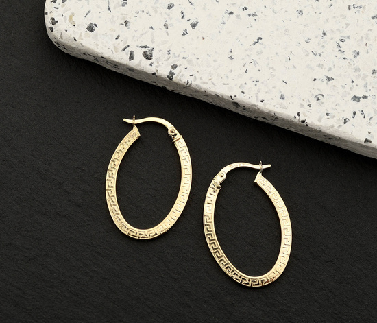 Złote kolczyki 585 owalne koła z greckim wzorem