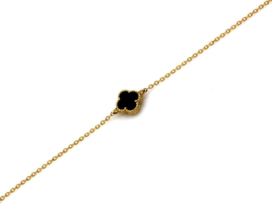 Bransoletka złota łańcuszkowa z czarnym kwiatkiem