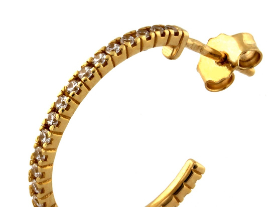 Kolczyki złote koła rząd cyrkoni na sztyft