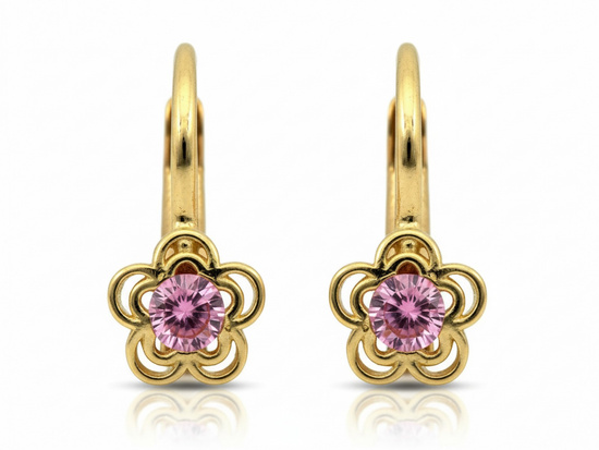 Kolczyki złote angielskie delikatne z kwiatkiem dla dziewczynki