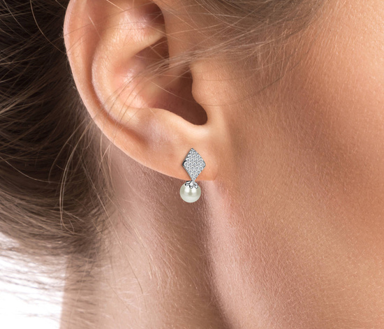 Srebrne kolczyki 925 z perłami i diamentowymi cyrkoniami