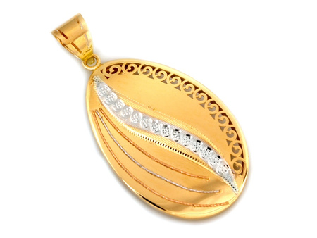 Zawieszka złota duża owalna z białym i czerwonym złotem