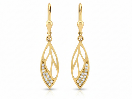 Kolczyki złote wiszące sztywne długie z cyrkoniami