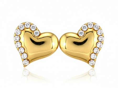 Kolczyki złote serca z cyrkoniami na Walentynki