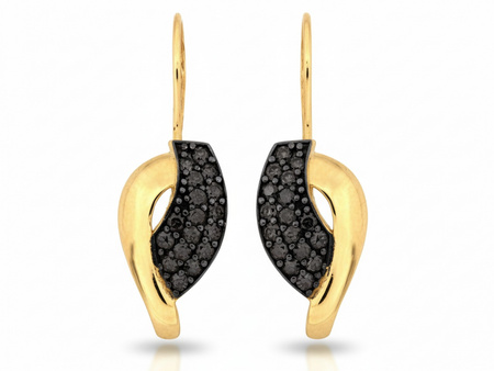 Kolczyki złote na biglu z czarnymi cyrkoniami z czarnym rodem