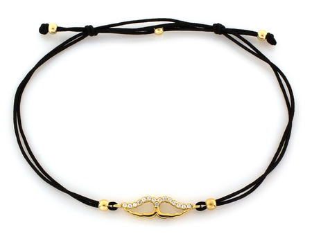 Bransoletka złote skrzydła na czarnym sznurku