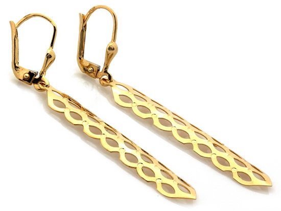 Kolczyki złote długie sztywne ażurowe