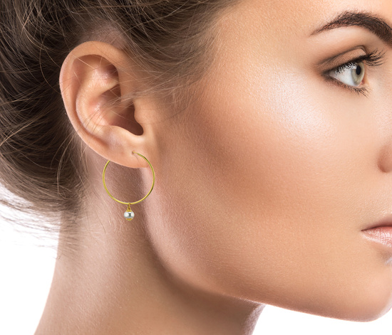 Złote kolczyki koła 585 z perełkami - 22 mm 