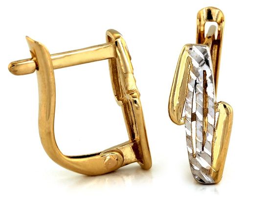 Delikatne złote kolczyki dwukolorowe angielskie bez kamieni