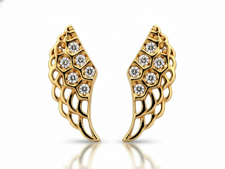 Kolczyki złote przy uchu skrzydła z cyrkoniami