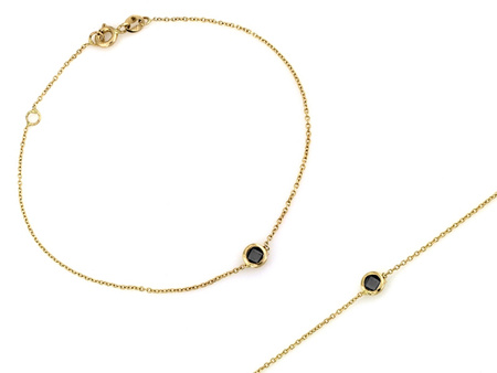 Bransoletka złota łańcuszek z czarnym kamieniem