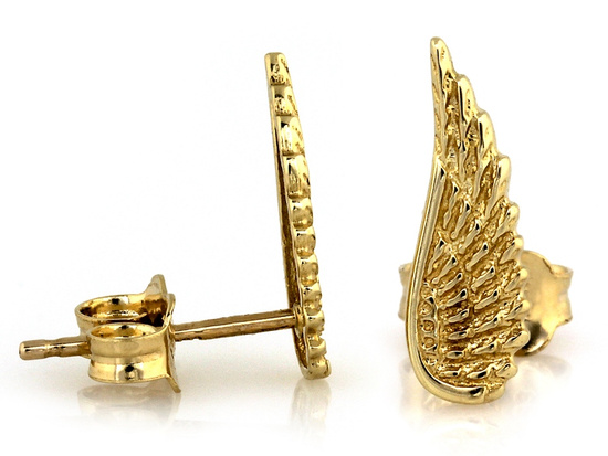 Kolczyki złote skrzydła przy uchu na sztyfcie 