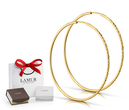 Złote kolczyki 375 koła 40 mm, diamentowane szarniry