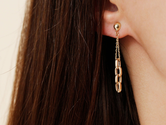 Złote kolczyki długie wiszące na sztyfcie z dużymi ogniwami