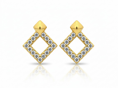 Kolczyki złote małe kwadratowe na sztyfcie z cyrkoniami