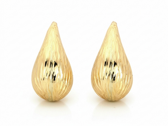 Złote krople kolczyki na sztyfcie frezowane zdobione