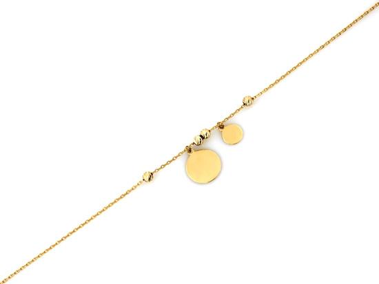 Bransoletka złota łańcuszek z kulkami i wiszącymi blaszkami