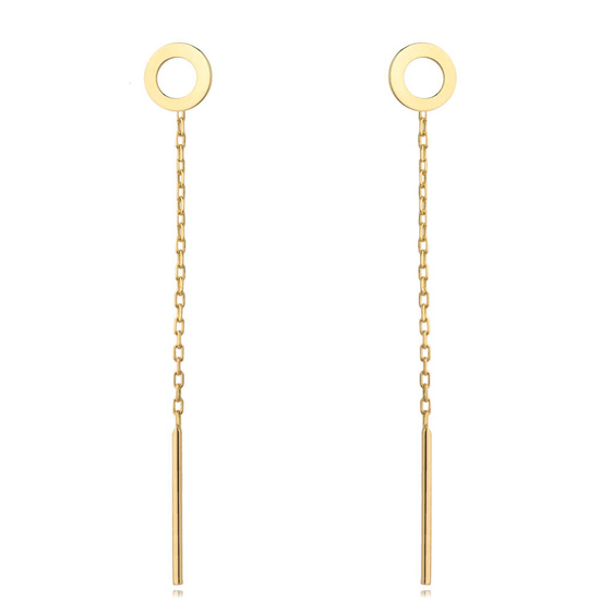 Złote kolczyki 585 wiszące - przewlekane ringi