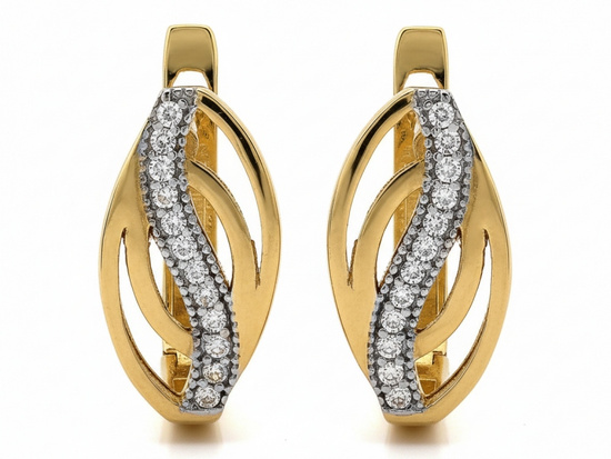 Złote kolczyki wygodne zapięcie delikatne z cyrkoniami