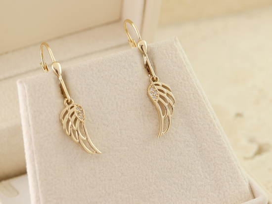 Kolczyki złote wiszące ażurowe skrzydła