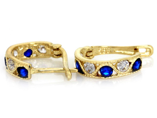 Kolczyki złote dla dziewczynki z niebieskimi cyrkoniami