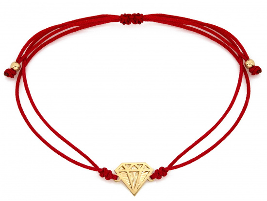 Bransoletka złota diament graficzny na czerwonym sznurku