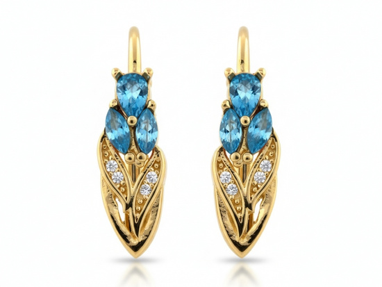 Kolczyki złote z niebieskimi kamieniami angielskie zapięcie 