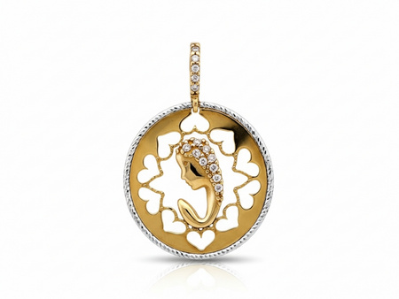 Medalik złoty ażurowy owalny Matka Boska w oprawie z serc
