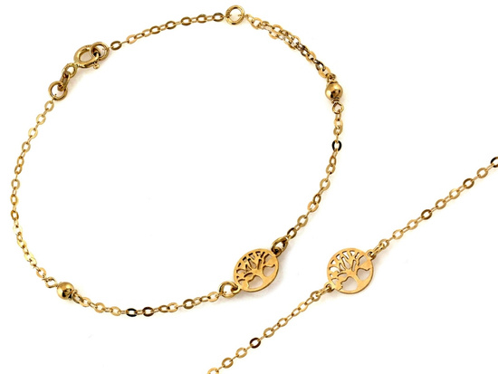 Bransoletka złota z kulkami i drzewkiem szczęścia