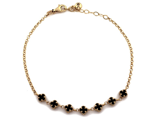 Złota bransoletka kwiatki z czarnymi kwiatkami